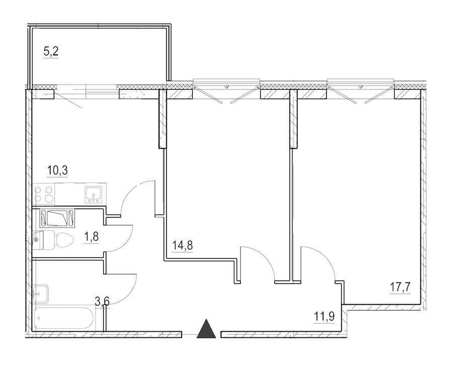 2-комнатная квартира 61.7 м², 7/8 эт., ЖК «Квартал Che»